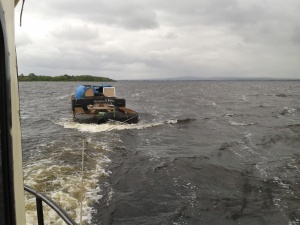 77.M under tow after coming through the Hare Island, Lough Derg.